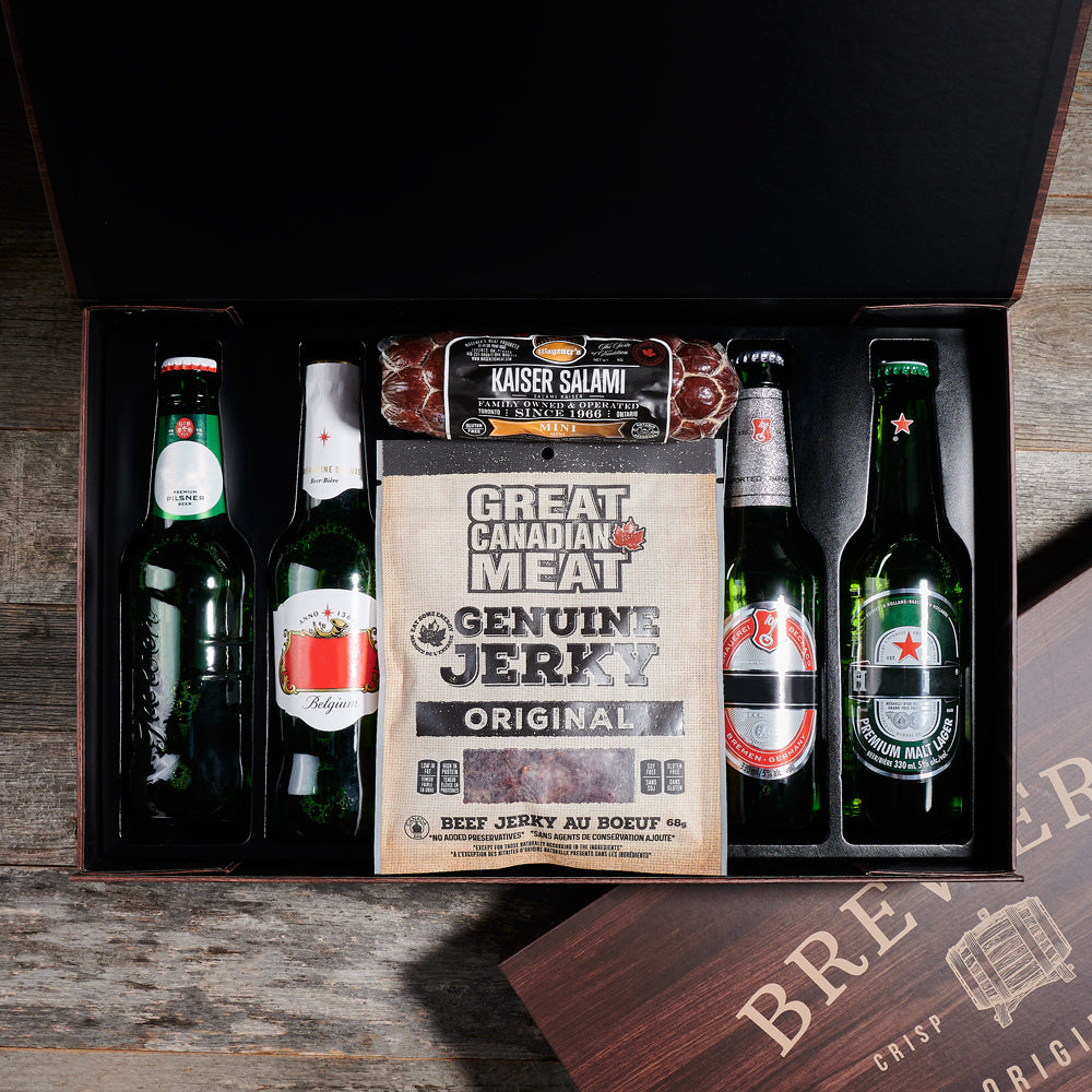 Protein & Beer Gift Box, beer gifts, beef jerky, salami