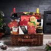 Gourmet Holiday Wine Duo Gift Basket, chocolate, wine, wine gift basket, gift basket, basket, gift, goodies, christmas, holiday, pretzel, popcorn, chips, shortbread, cookies, delivery, USA