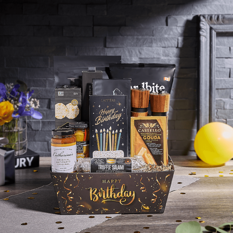 Birthday Bash Charcuterie Gift, coffee gift, coffee, chocolate gift, chocolate, birthday gift, birthday, charcuterie gift, charcuterie, USA delivery