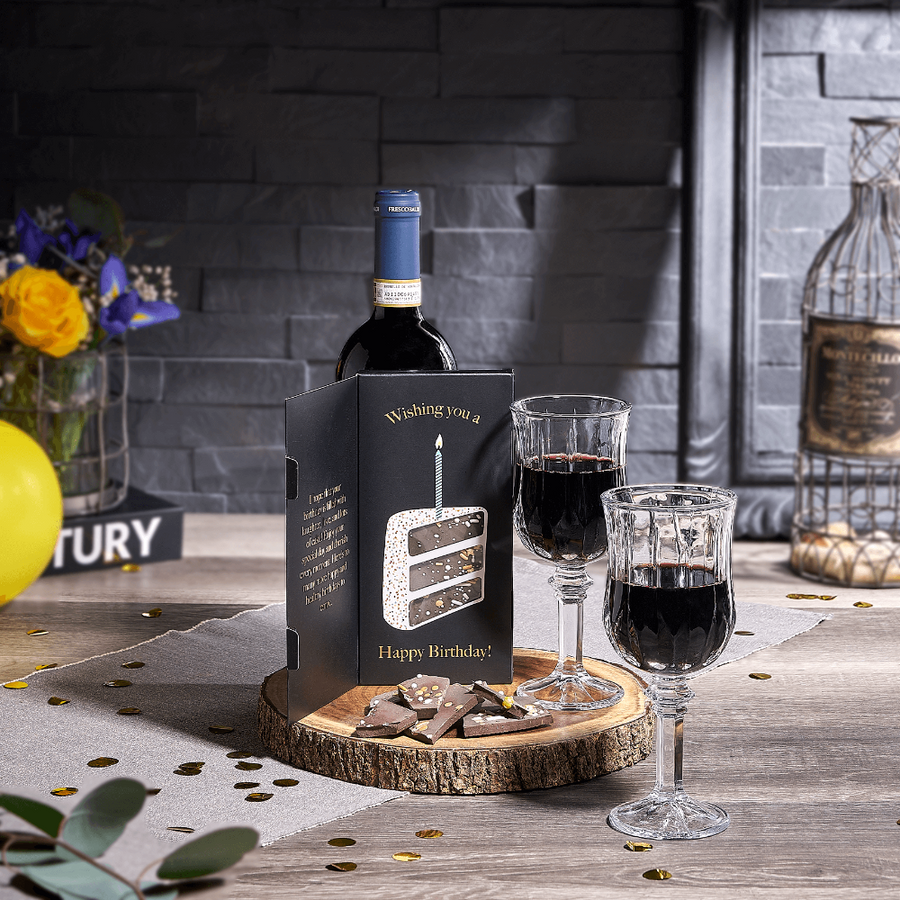 Birthday Bash Wine & Chocolate Gift, birthday gift, birthday, chocolate gift, chocolate, wine gift, wine, USA delivery