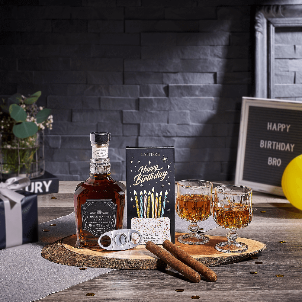 Birthday Spirits & Cigar Gift, birthday gift, birthday, liquor gift, liquor, cigar gift, cigar, USA delivery