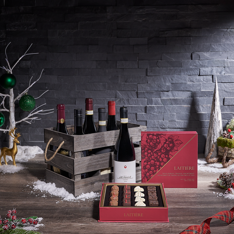 Bold Holiday Wine Crate, wine gift, wine, chocolate gift, chocolate, christmas gift, christmas, holiday gift, holiday, USA delivery
