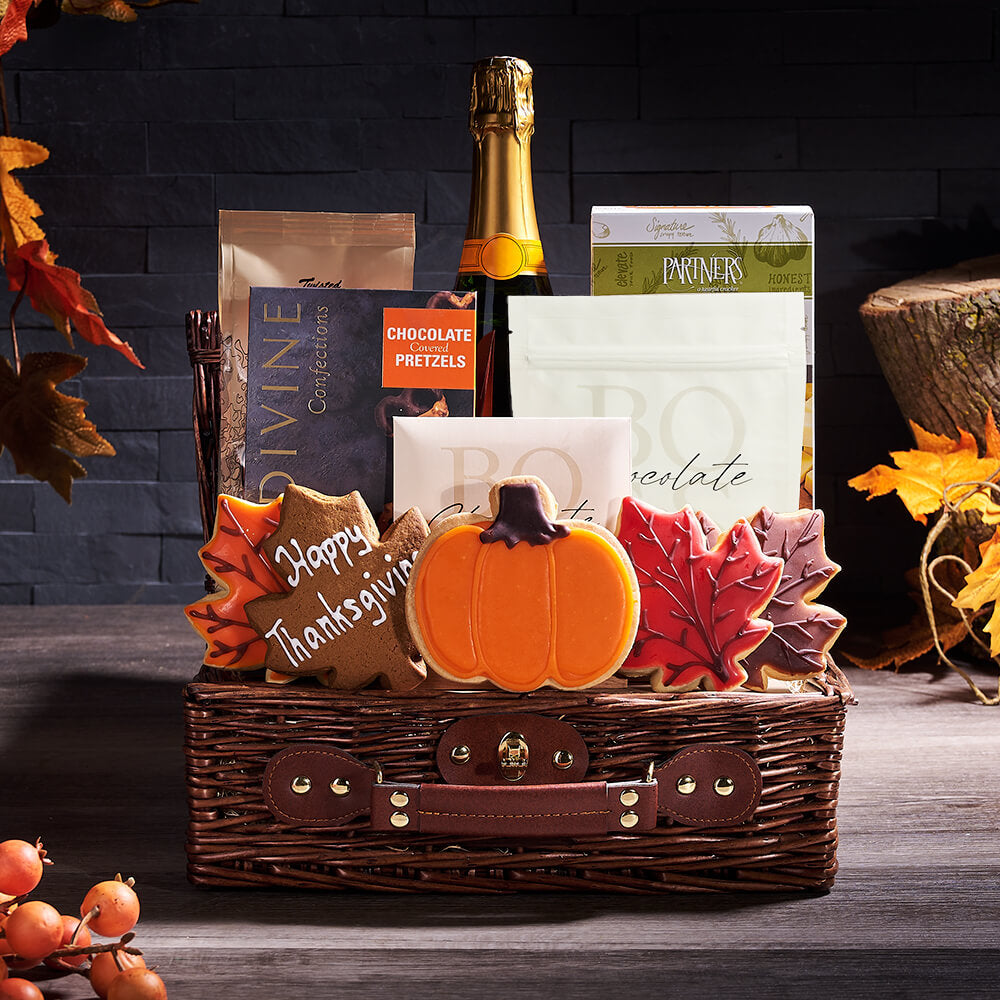 Bubbly Thanksgiving Snack Gift Basket, champagne gift, champagne, sparkling wine gift, sparkling wine, gourmet gift, gourmet, cookie gift, cookie