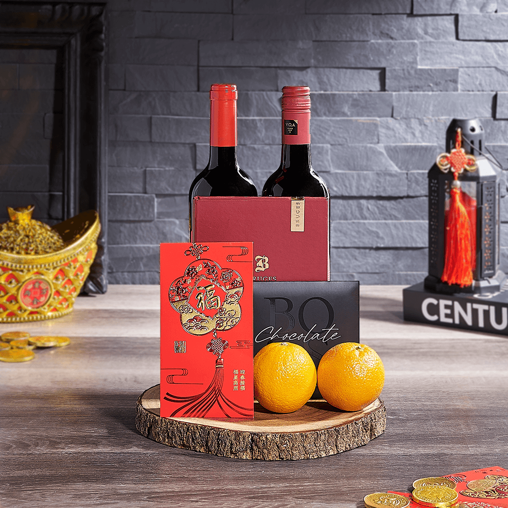 Chinese New Year Wine Duo Gift, chinese new year gift, chinese new year, lunar new year gift, lunar new year, wine gift, wine, USA delivery