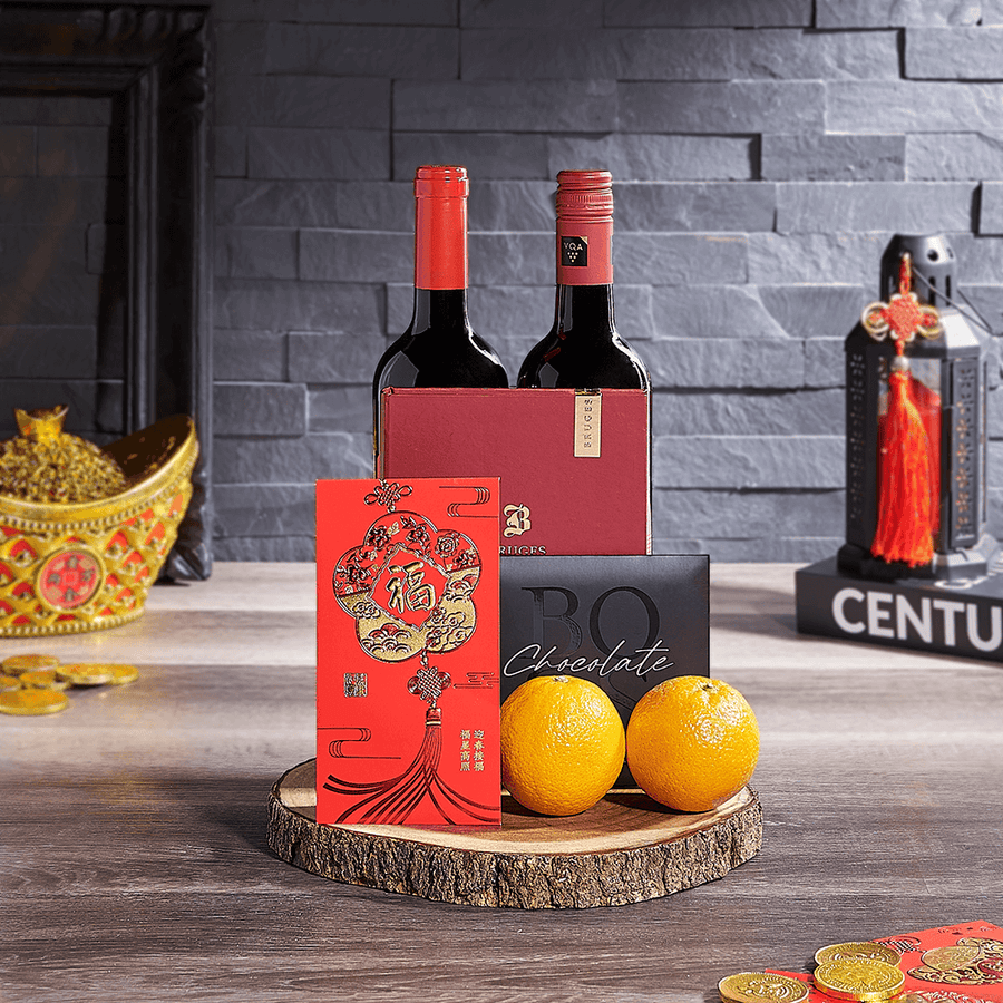 Chinese New Year Wine Duo Gift, chinese new year gift, chinese new year, lunar new year gift, lunar new year, wine gift, wine, USA delivery