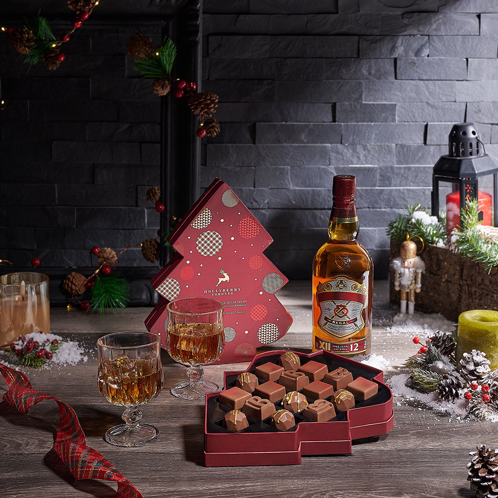 Chocolate &amp; Liquor Holiday Gift Set, christmas gift, christmas, liquor gift, liquor, chocolate gift, chocolate, USA delivery