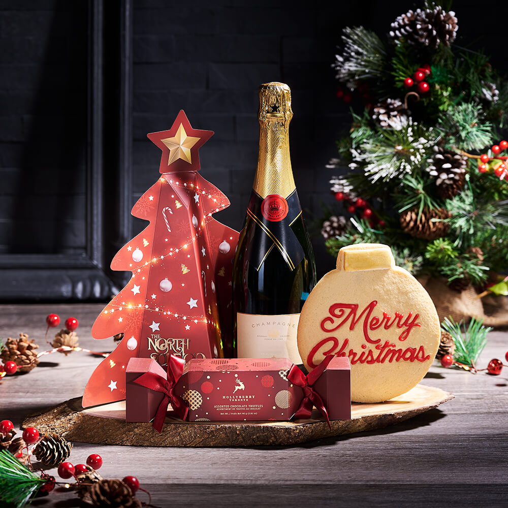 Christmas Champagne &amp; Dessert Gift, champagne gift, champagne, sparkling wine gift, sparkling wine, gourmet gift, gourmet, chocolate gift, chocolate, christmas gift, christmas, holiday gift, holiday