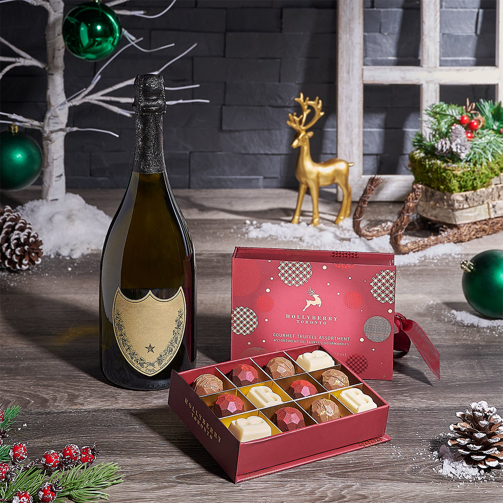 Christmas Champagne &amp; Truffle Gift, champagne gift, champagne, sparkling wine gift, sparkling wine, chocolate gift, chocolate, christmas gift, christmas, USA delivery