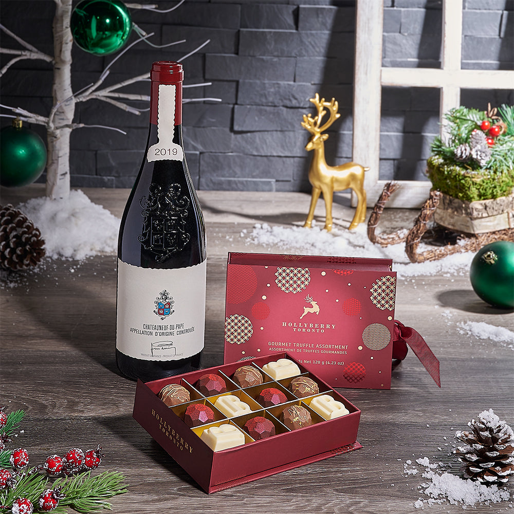 Christmas Wine &amp; Truffle Gift, wine gift, wine, chocolate gift, chocolate, Christmas gift, christmas, USA delivery
