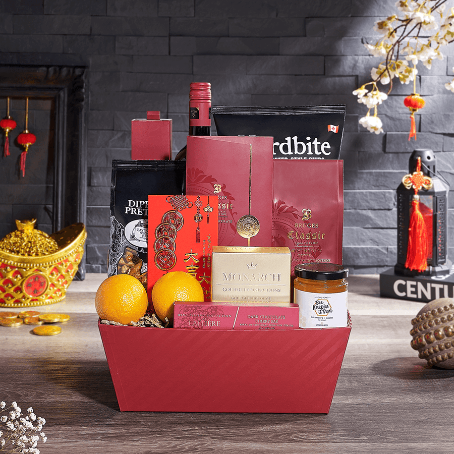 Good Luck Wine Gift Tray, chinese new year gift, chinese new year, lunar new year gift, lunar new year, wine gift, wine, USA delivery