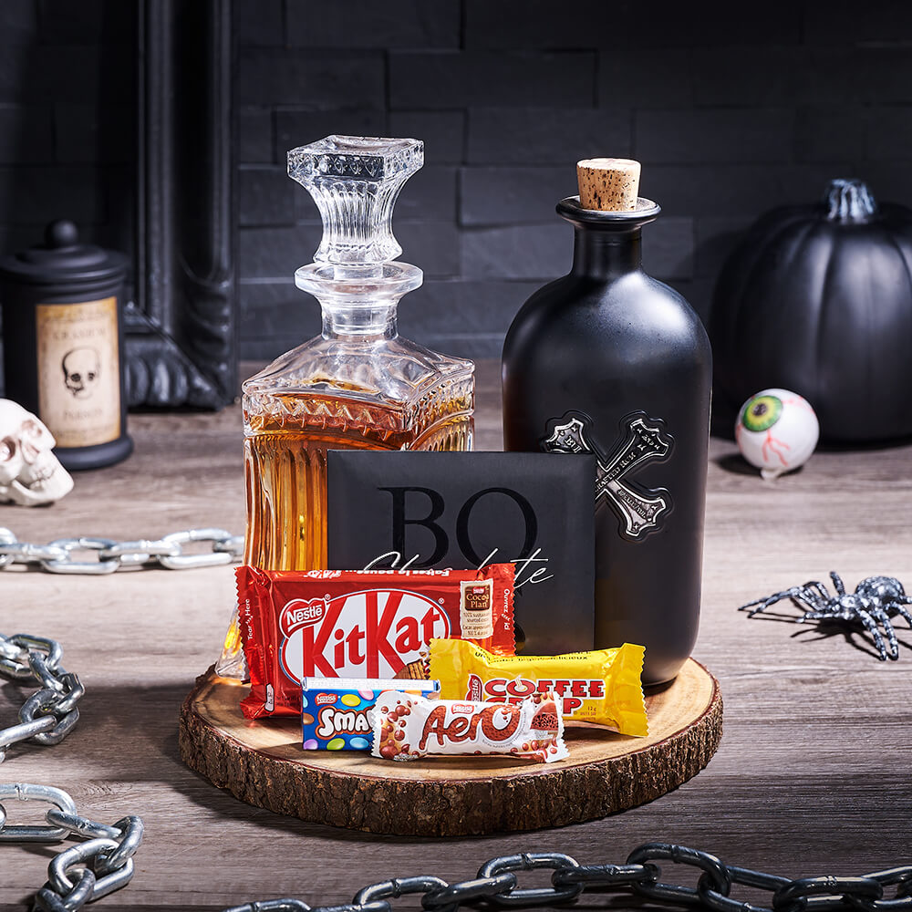 Halloween Spirits & Decanter Gift, liquor gift, liquor, gourmet gift, gourmet, candy gift, candy, halloween gift, halloween