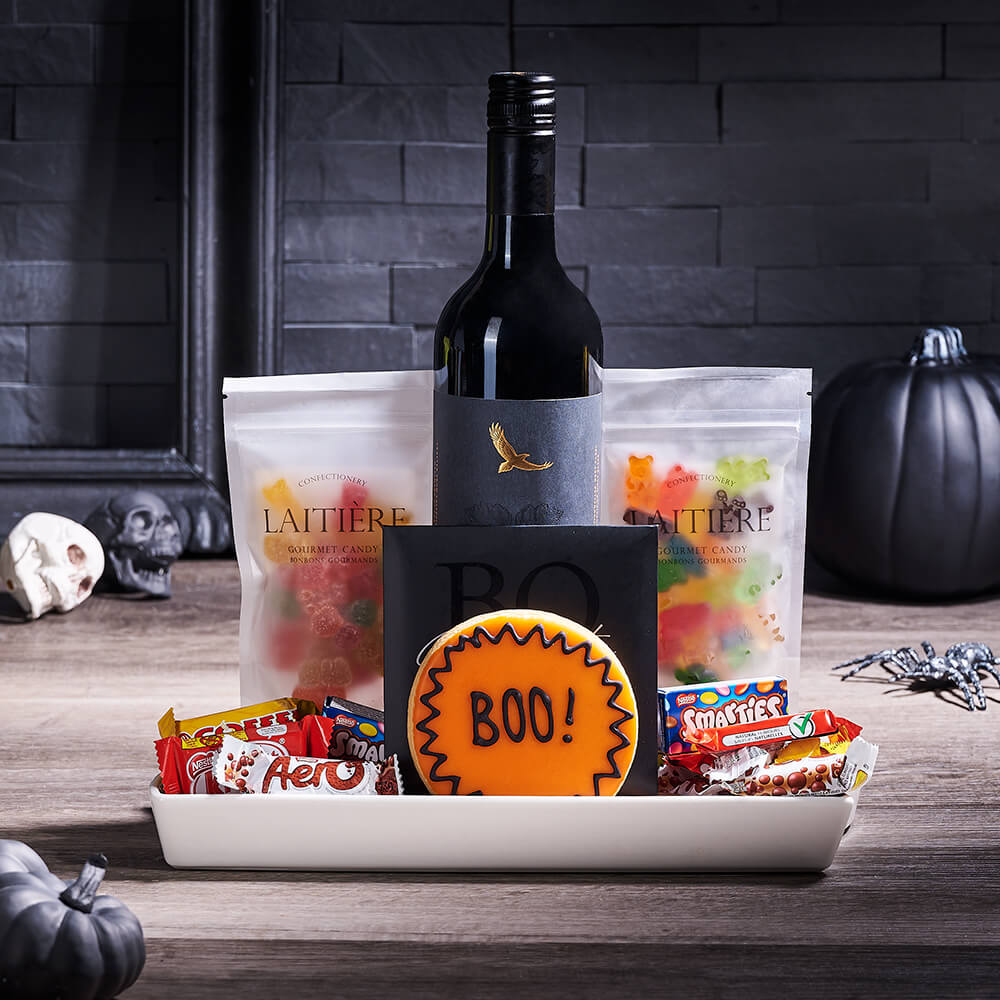 Halloween Wine &amp; Candy Treat Gift, wine gift, wine, gourmet gift, gourmet, candy gift, candy, halloween gift, halloween