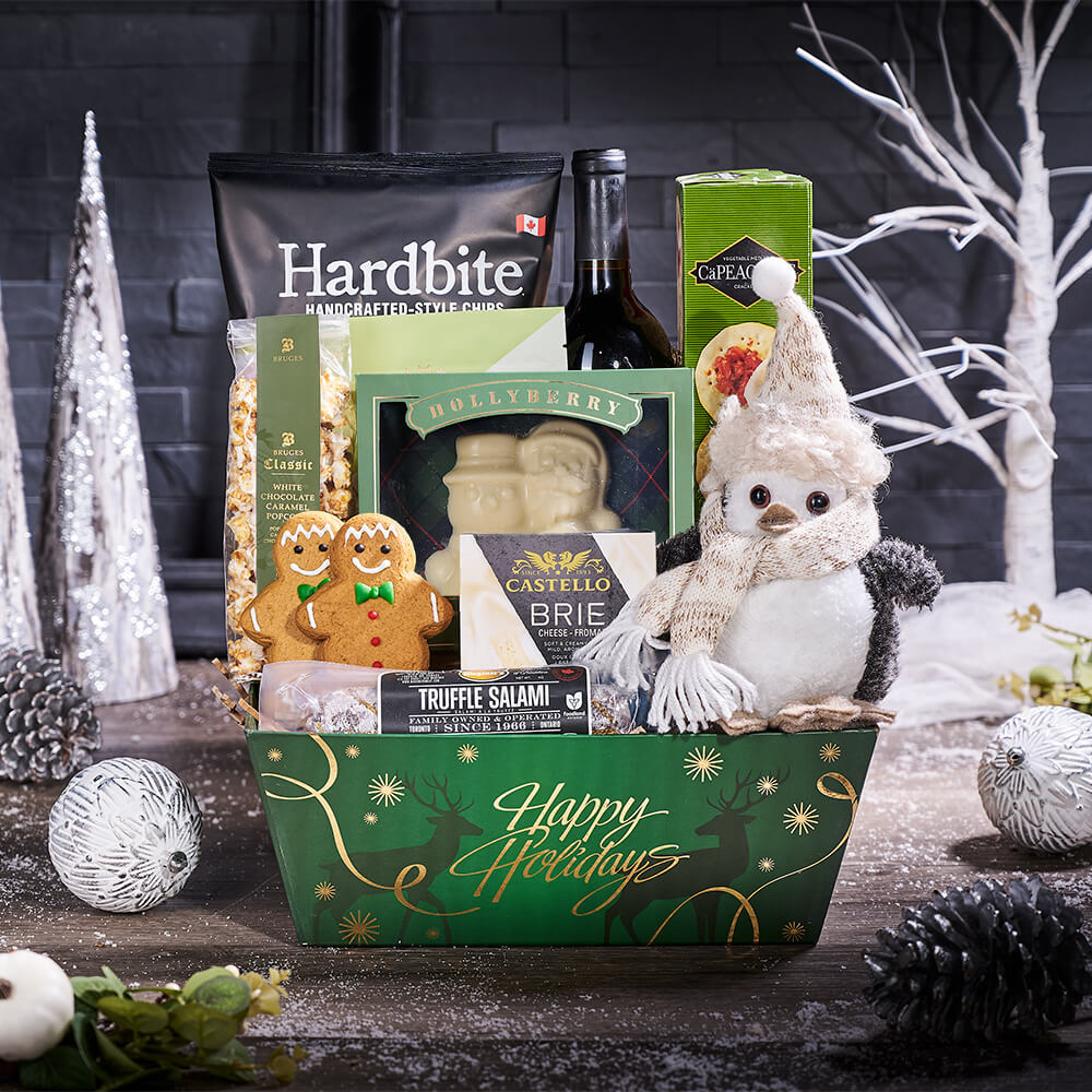 Happy Holidays Wine & Snack Spread, christmas gift, christmas, holiday gift, holiday, gourmet gift, gourmet, wine gift, wine