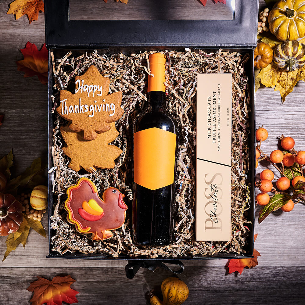 Happy Thanksgiving Wine &amp; Cookie Box, wine gift, wine, gourmet gift, gourmet, thanksgiving gift, thanksgiving