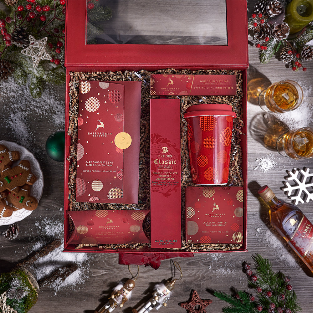 Holiday Chocolate &amp; Travel Cup Gift, christmas gift basket, christmas gift, christmas, holiday gift basket, holiday gift, holiday, gift basket, gift, gourmet gift basket, gourmet gift, gourmet