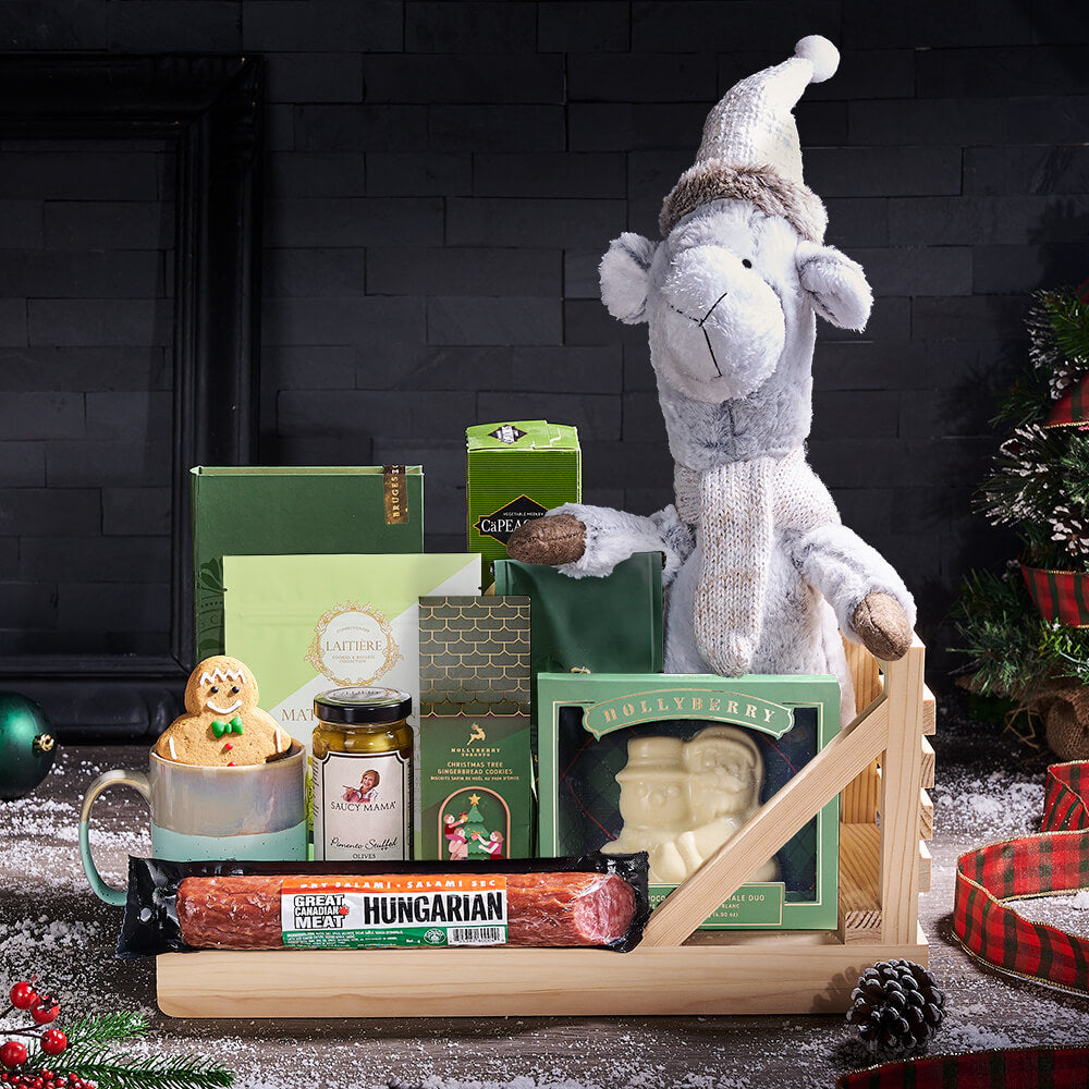 Holiday Llama &amp; Coffee Gift Sleigh, chocolate gift, chocolate, christmas gift, christmas, holiday gift, holiday, gourmet gift, gourmet