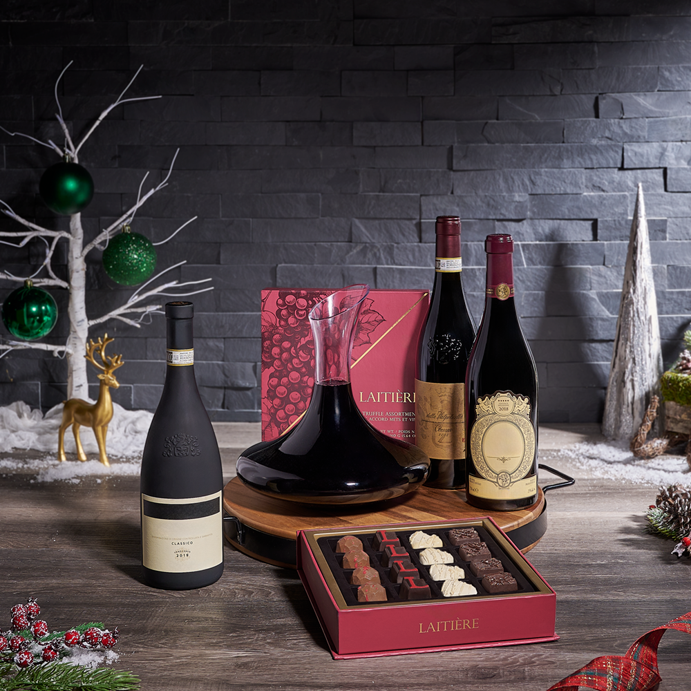 Jolly Wine &amp; Decanter Gift, wine gift, wine, christmas gift, christmas, holiday gift, holiday, chocolate gift, chocolate, USA delivery