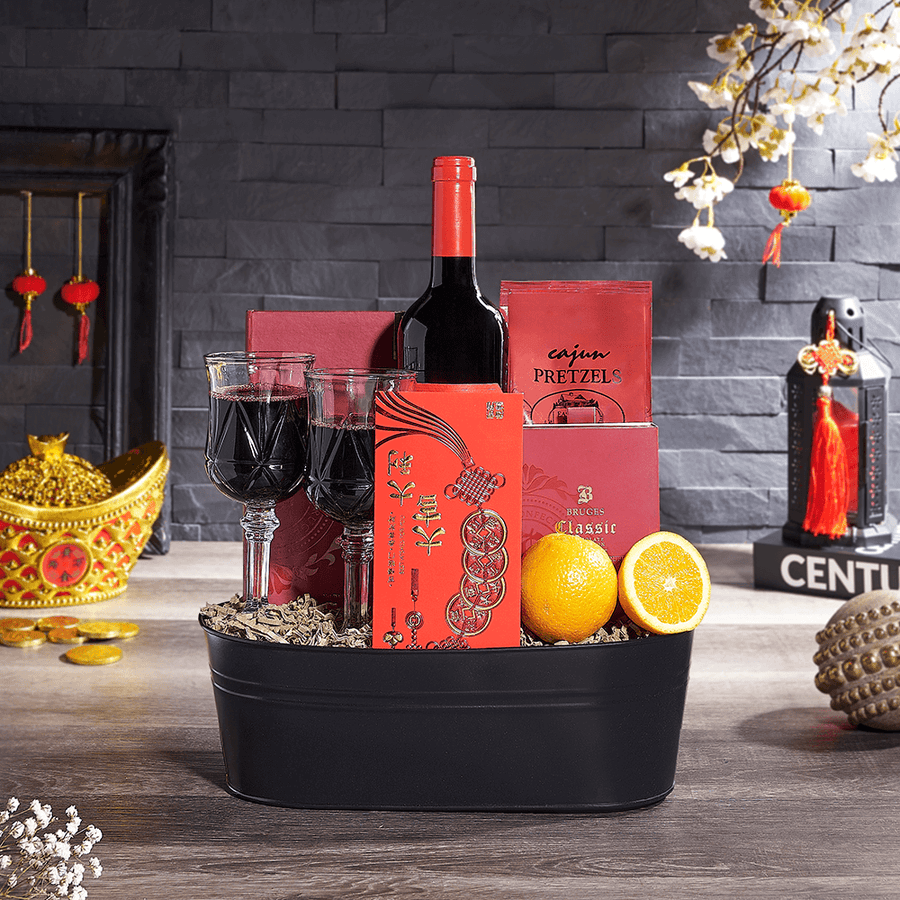 Lucky Wine & Treat Gift, chinese new year gift, chinese new year, lunar new year gift, lunar new year, wine gift, wine, USA delivery