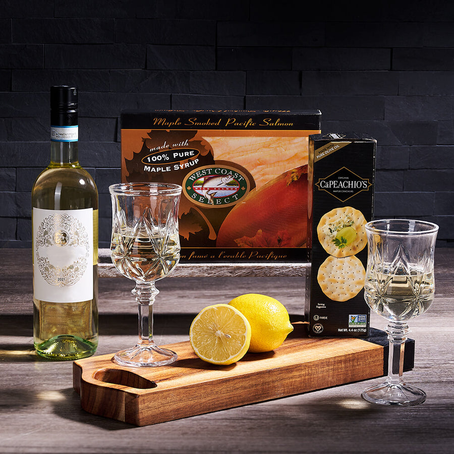 Summertime Wine & Salmon Gift, wine gift, wine,  seafood gift, seafood, gourmet gift, gourmet