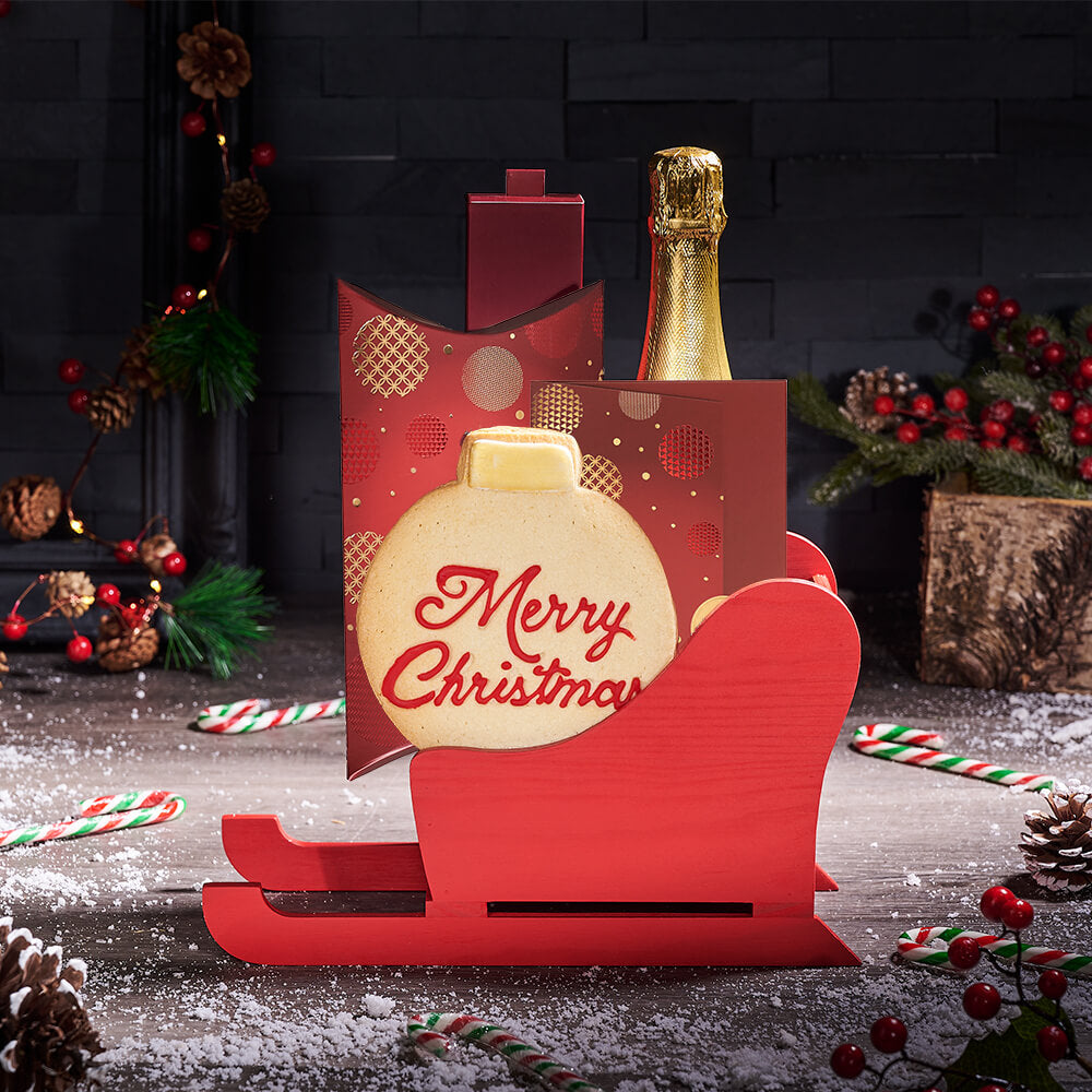 Sweet Holiday Champagne Sleigh, christmas gift, christmas, holiday gift, holiday, gourmet gift, gourmet, champagne gift, champagne, sparkling wine gift, sparkling wine