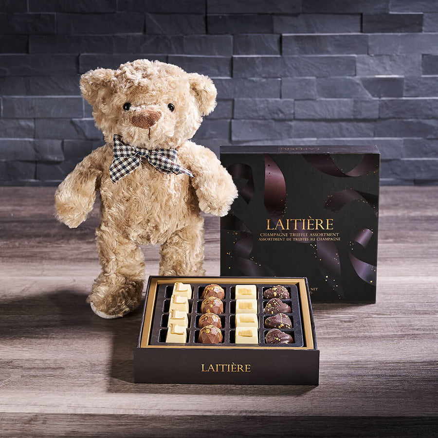 Truffle & Teddy Gift Set, chocolate gift, chocolate, gourmet gift, gourmet, plush gift, plush, teddy bear gift, teddy bear