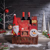 Wine Duo Christmas Snack Gift Basket, wine gift, wine, christmas gift, christmas, chocolate gift, chocolate, cookie gift, cookie, USA delivery