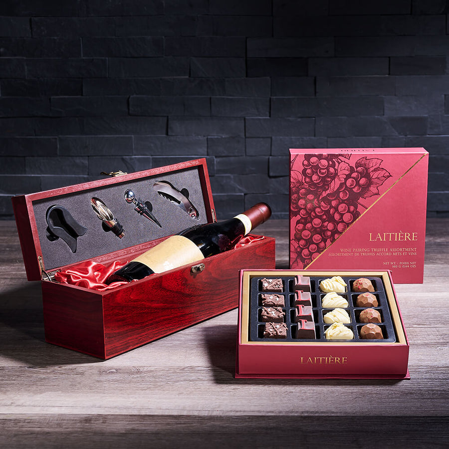 Wine Serving & Chocolate Gift Box, wine gift, wine, gourmet gift, gourmet, chocolate gift, chocolate
