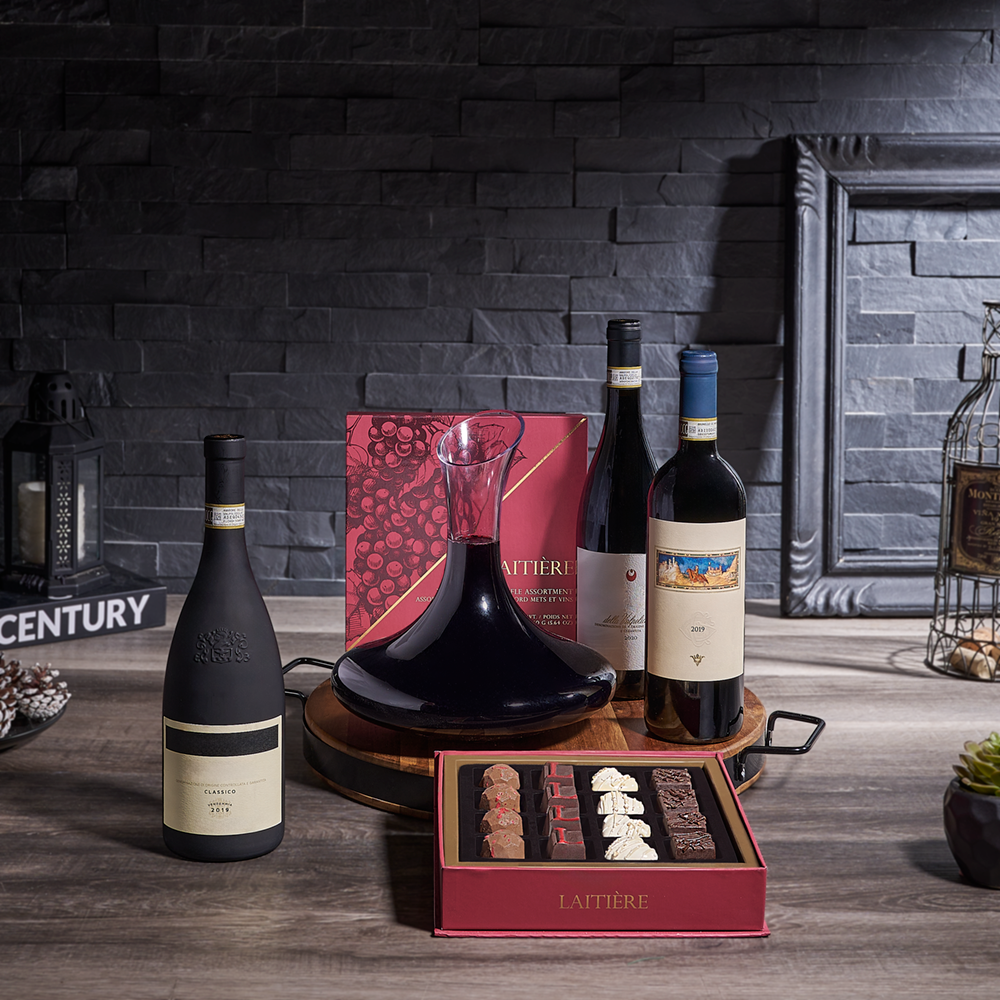 Wine &amp; Luxe Decanter Gift - Table Wines, wine gift, wine, chocolate gift, chocolate, decanter gift, decanter, USA delivery