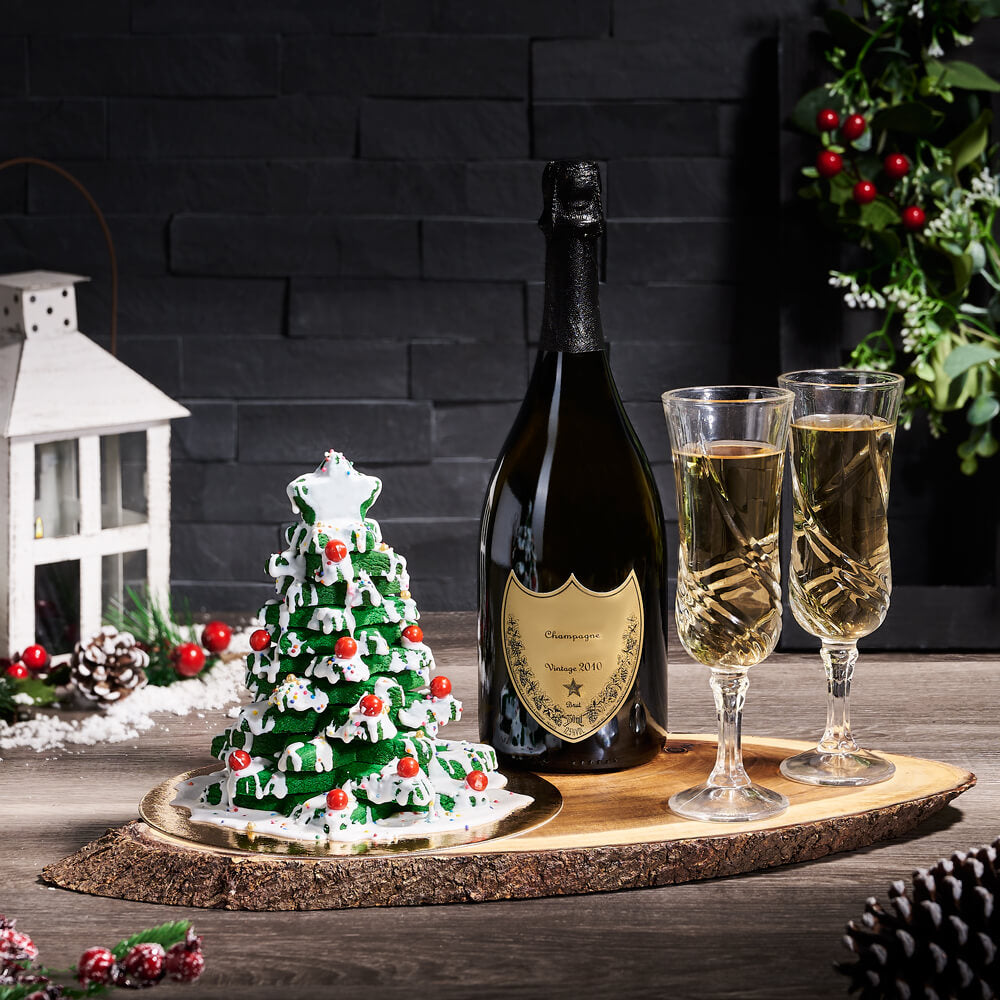 Champagne &amp; Christmas Tree Cookie Gift, christmas gift, christmas, holiday gift, holiday, champagne gift, champagne, sparkling wine gift, sparkling wine, cookie gift, cookie