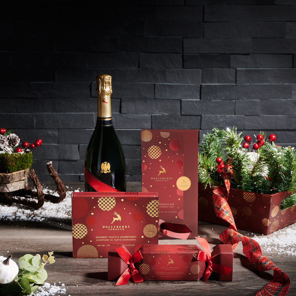 Champagne &amp; Holiday Cracker Gift Set, holiday gift, holiday, christmas gift, christmas, gourmet gift, gourmet, champagne gift, champagne