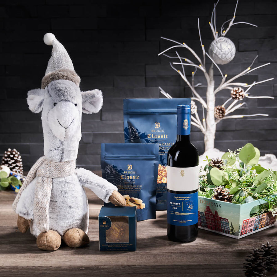 Cozy Christmas Llama Wine Gift, christmas gift, christmas, holiday gift, holiday, gourmet gift, gourmet, wine gift, wine