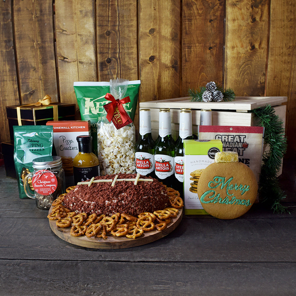 Big Game Holiday Cheese Ball &amp; Beers BroCrate, beer gift baskets, beer gift crates, Christmas gift baskets