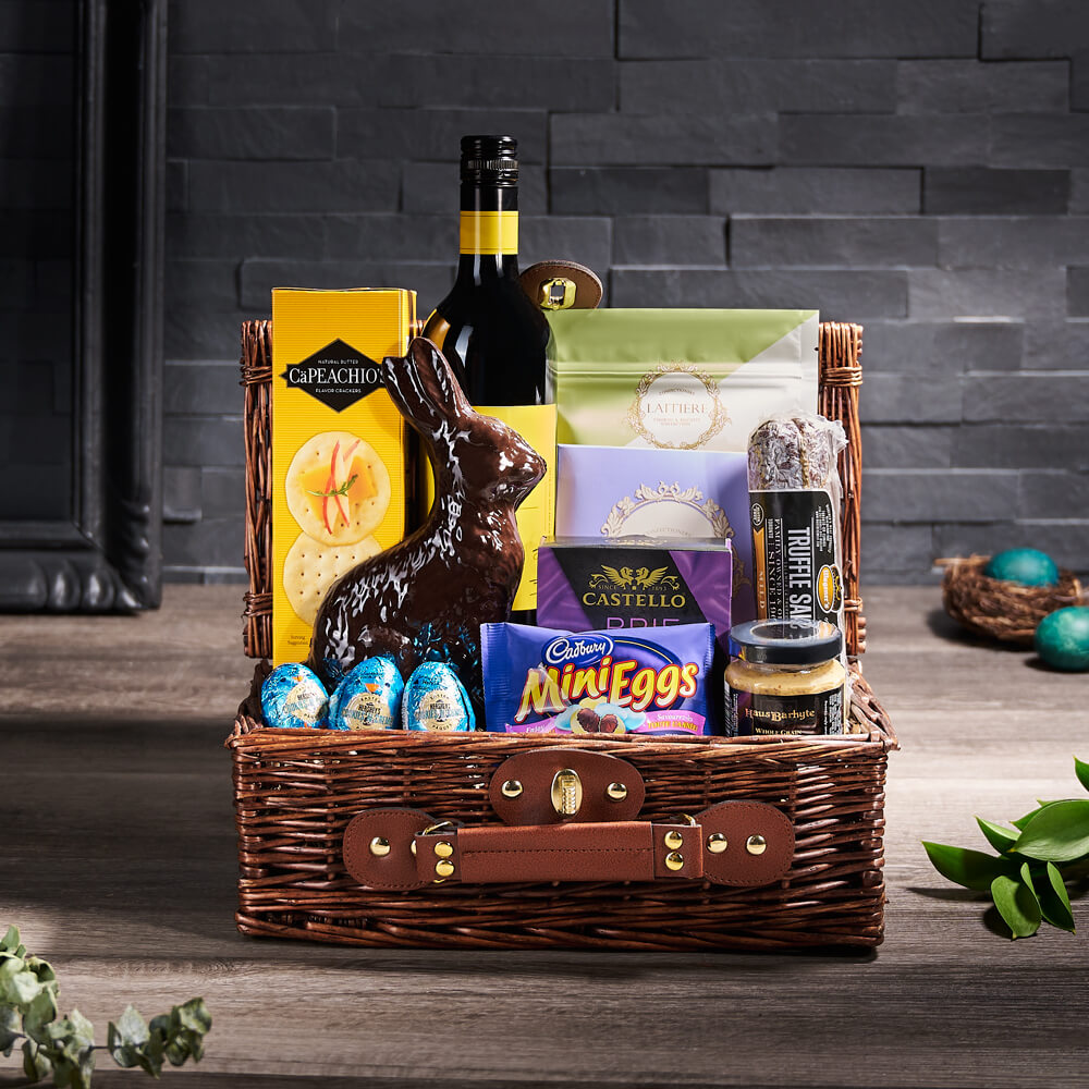 Easter Wine & Gourmet Gift Basket, wine gift, wine, gourmet gift, gourmet, chocolate gift, chocolate, easter gift, easter