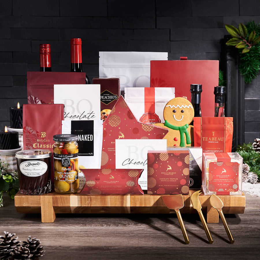 Extravagant Holiday Gourmet Gift Set, gourmet gift, gourmet, holiday gift, holiday, christmas gift, christmas, wine gift, wine, chocolate gift, chocolate