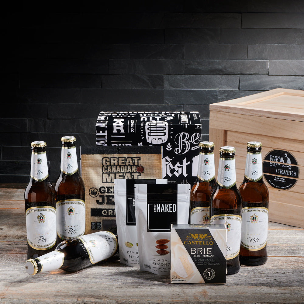 Beer &amp; Nuts BroCrate, Beer gift baskets, gourmet gift baskets, beer gift crates, beer gift sets, gourmet gift baskets, snacks, munchies, beer, beef jerky, nuts, cheese