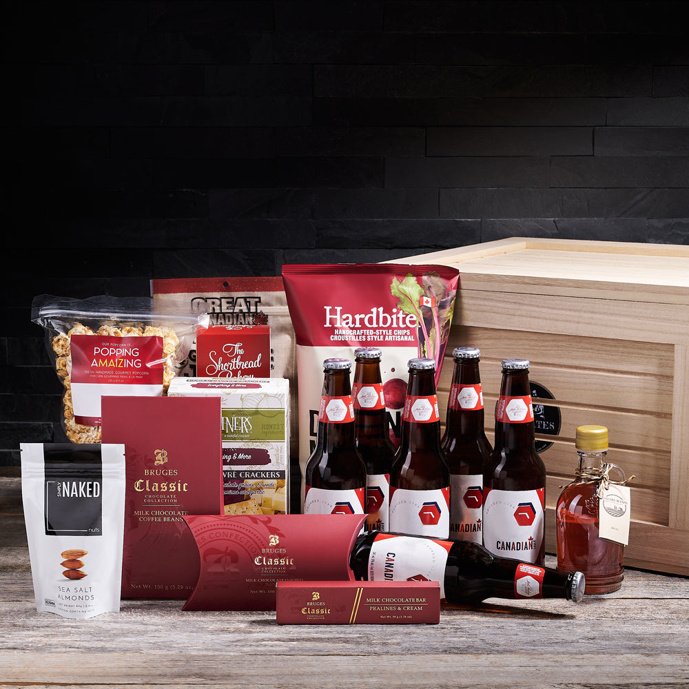 Proudly Canadian Beer &amp; Snacks BroCrate, gourmet gift baskets, beer gift baskets