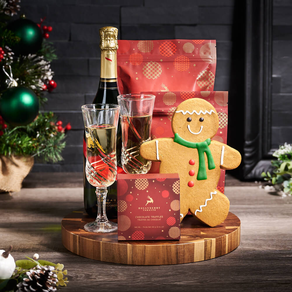 Festive Bubbly &amp; Gingerbread Gift, champagne gift, champagne, sparkling wine, sparkling wine gift, christmas gift, christmas, holiday gift, holiday