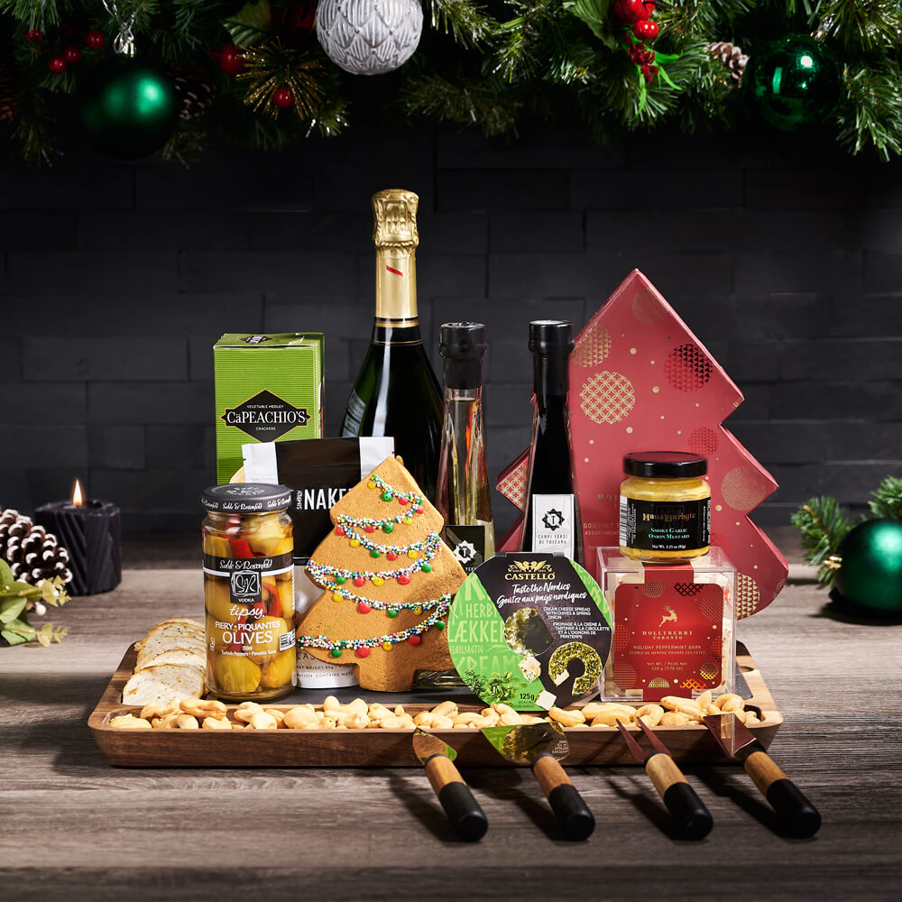 Holiday Appetizer Champagne &amp; Snack Board, christmas gift, christmas, champagne gift, champagne, sparkling wine gift, sparkling wine, gourmet gift, gourmet, cheeseboard gift, cheeseboard