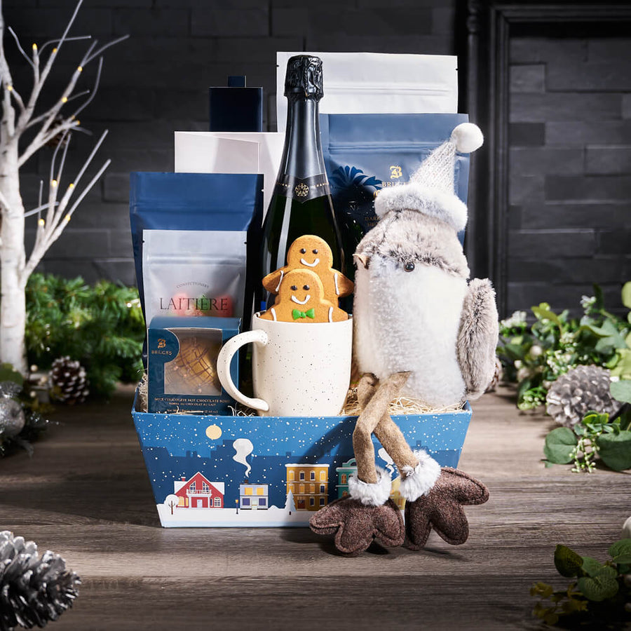 Holiday Bird Champagne Gift, christmas gift, christmas, holiday gift, holiday, gourmet gift, gourmet, chocolate gift, chocolate