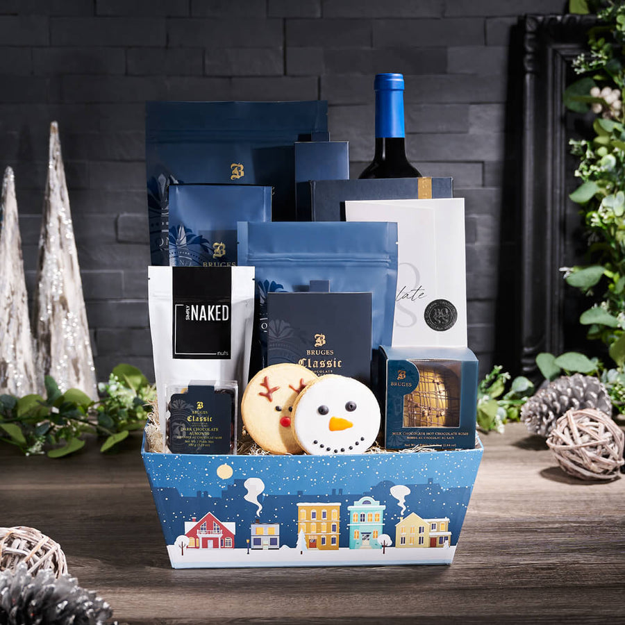 Holiday Variety Chocolate & Wine Gift, christmas gift, christmas, holiday gift, holiday, gourmet gift, gourmet, coffee gift, coffee, wine gift, wine