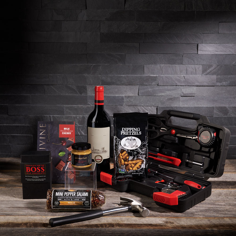 Father’s Day Handyman Gift Set with Wine, father’s day gift baskets, gourmet gifts, gifts, wine, father’s day