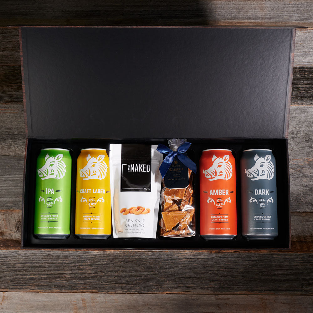 Assorted Craft Beer &amp; Snack Set, beer gift baskets, gourmet gifts, gifts, beer, nuts