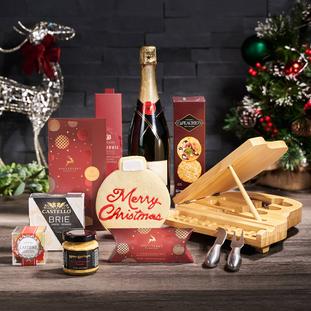 Jolly Holiday Champagne &amp; Piano Cheese Board, christmas gift, christmas, holiday gift, holiday, champagne gift, champagne, sparkling wine gift, sparkling wine, gourmet gift, gourmet