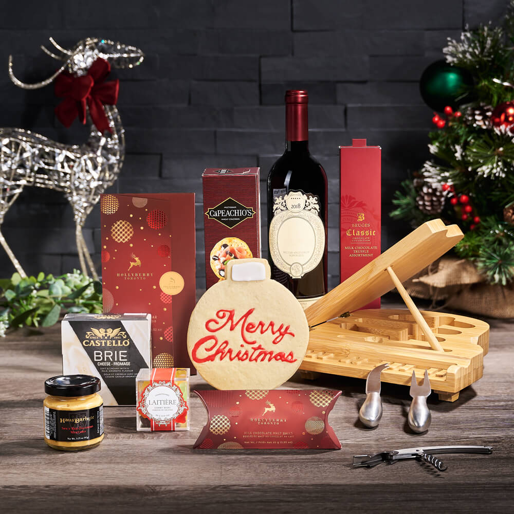 Jolly Holiday Wine &amp; Piano Cheese Board, christmas gift, christmas, gourmet gift, gourmet, holiday gift, holiday, wine gift, wine,