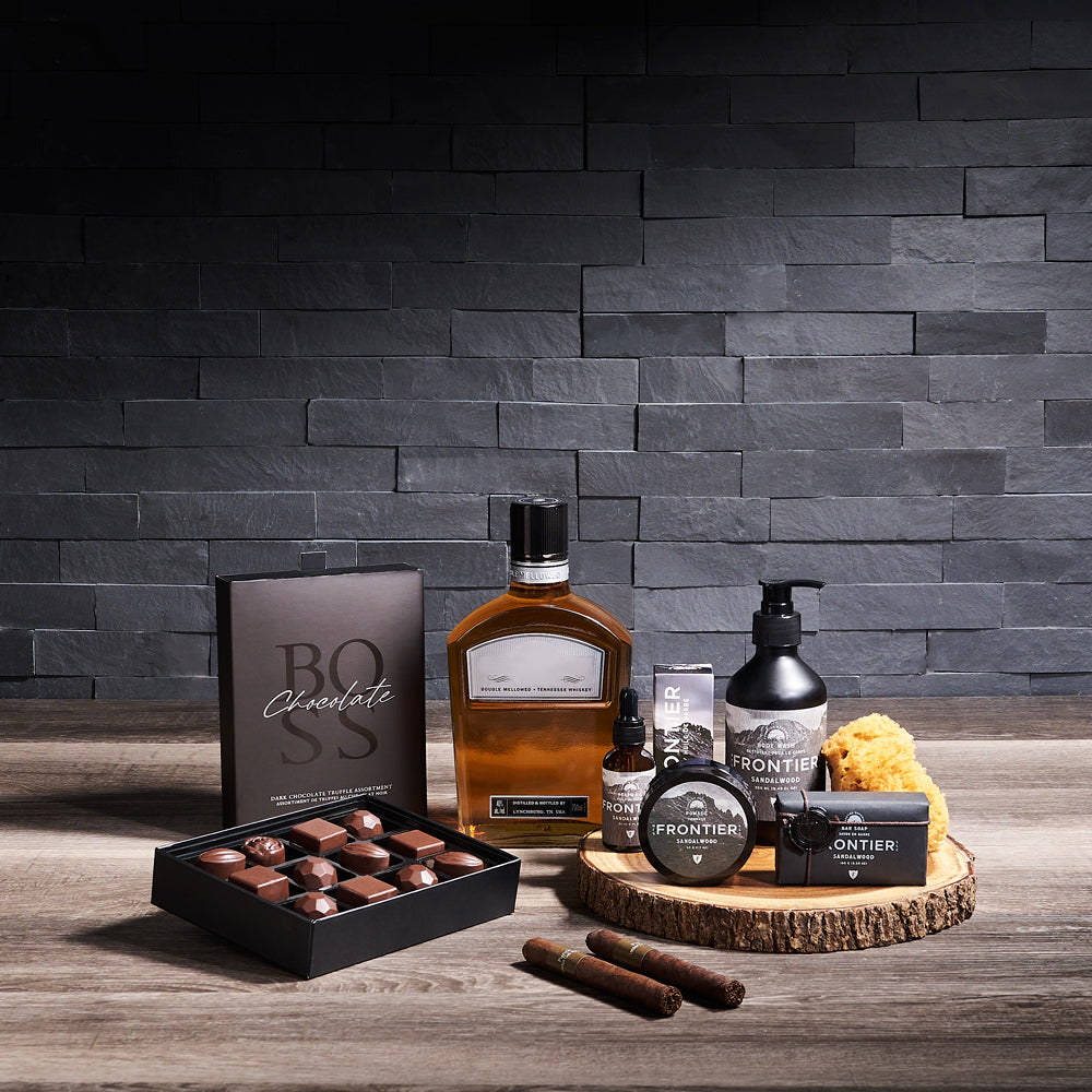 The Pampered Gentleman Gift, spa gift, mens spa gift, spa, cigar, cigar gift, fathers day, fathers day gift, liquor gift