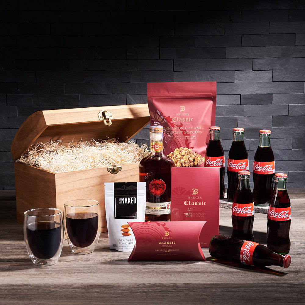 Mixed Drink & Snack Chest, liquor gift, liquor, rum & coke gift, fathers day, fathers day gift