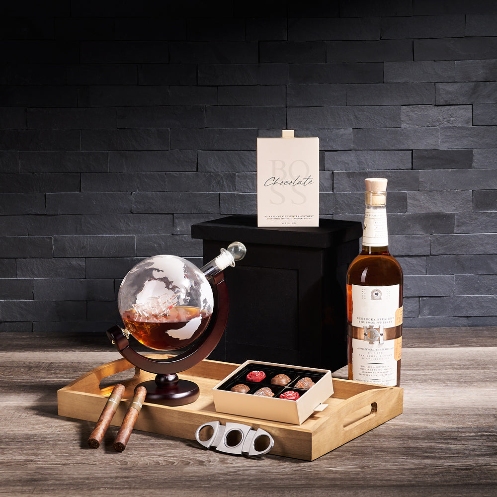 Explorer Decanter Gift Set, liquor gift, liquor, cigar gift, cigars, fathers day, fathers day gift, decanter gift, decanter