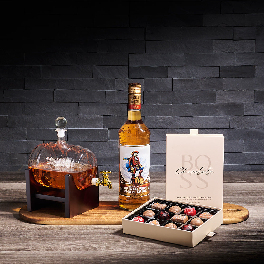 Ship in a Barrel &amp; Truffle Gift, liquor gift, liquor, chocolate gift, decanter gift, decanter, fathers day, fathers day gift