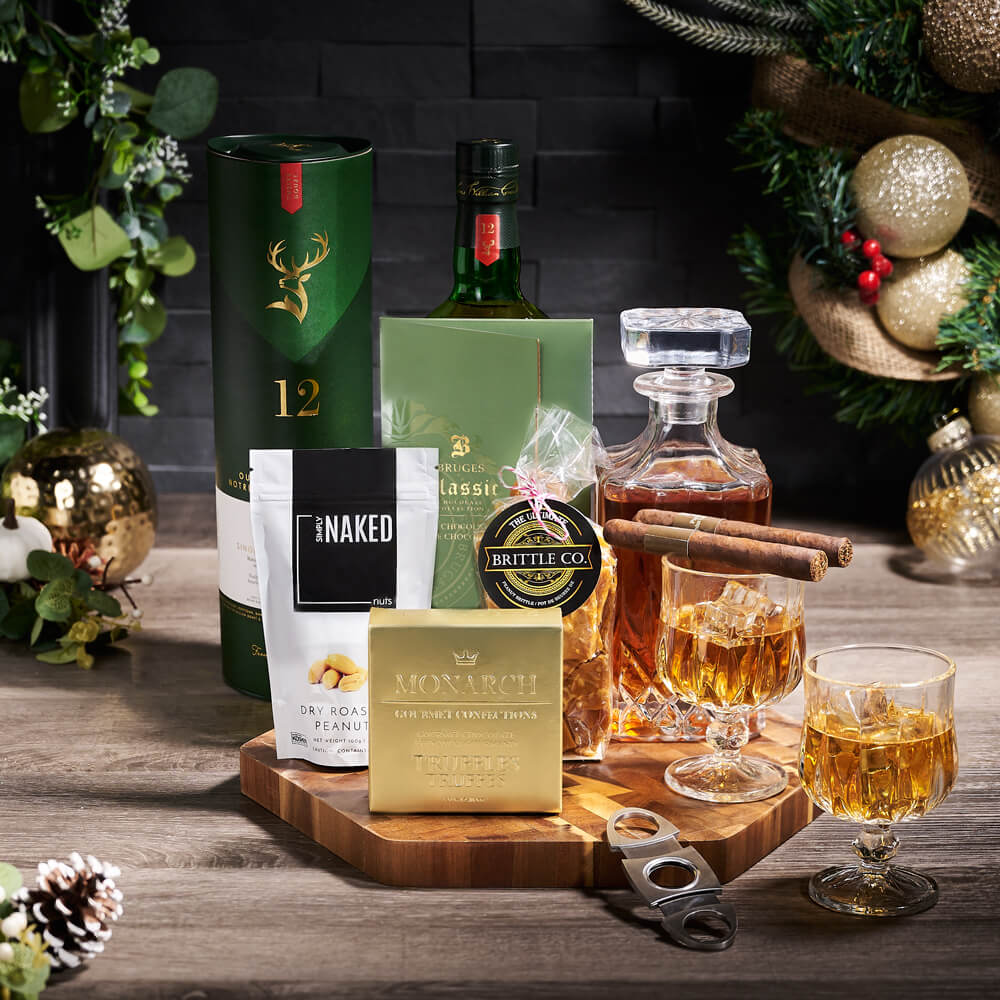 Noel Cigar &amp; Spirits Gift Board, christmas gift, christmas, holiday gift, holiday, gourmet gift, gourmet, liquor gift, liquor, decanter gift, decanter
