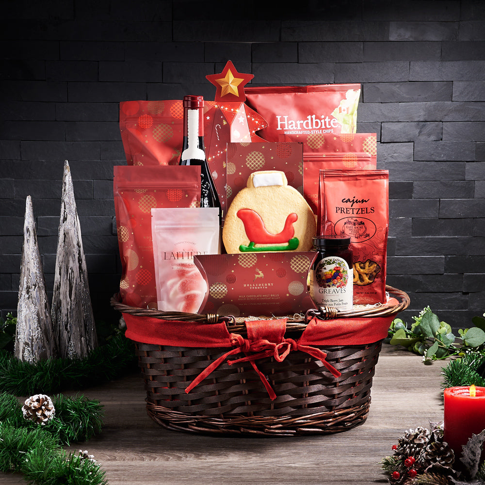 Holly Jolly Wine Gift Basket, wine gift, wine, christmas gift, christmas, gourmet gift, gourmet, holiday gift, holiday